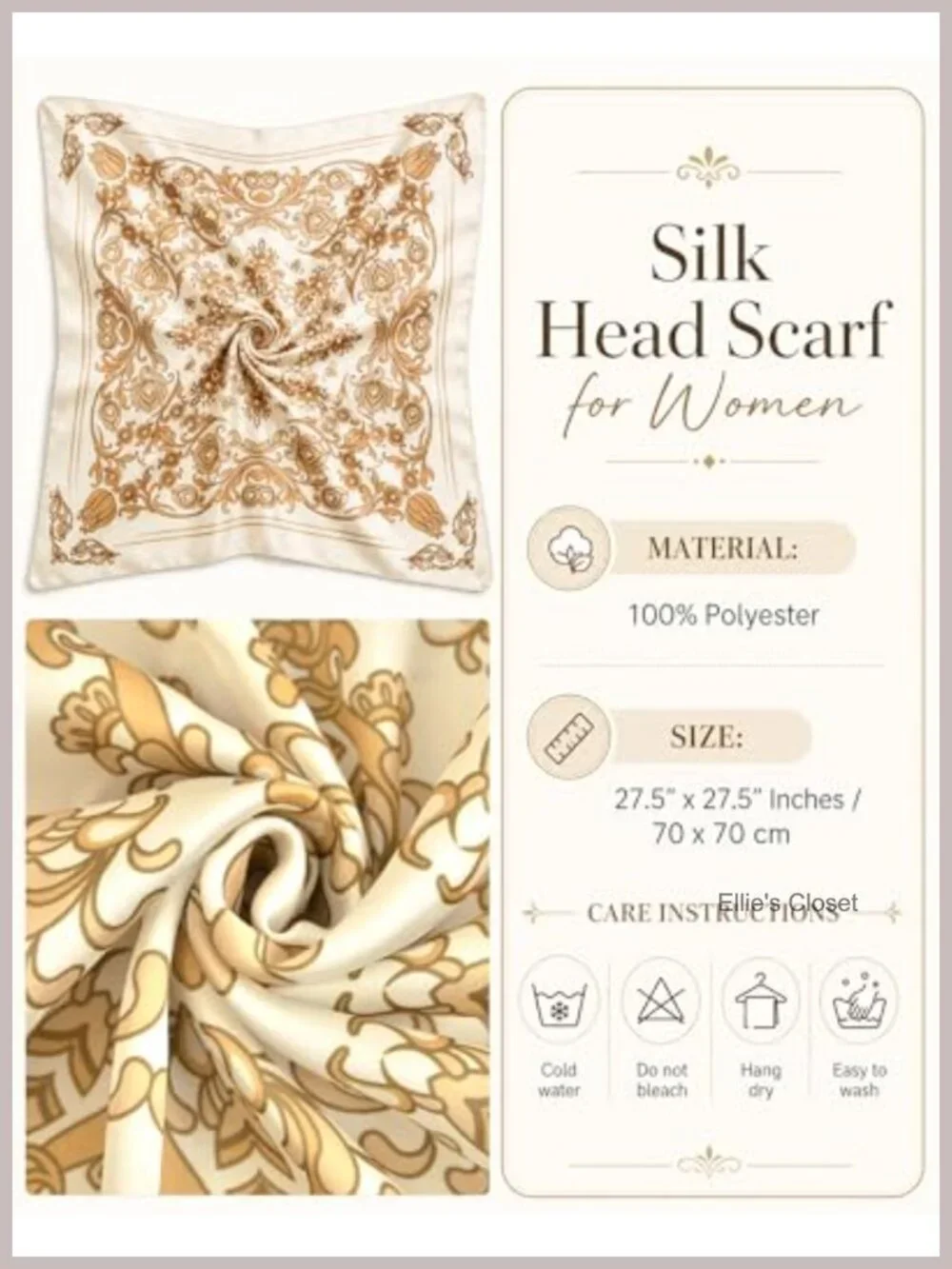 Satin Finish Square Scarf for Women Hair Wrap Head Scarf Bandana 27.5x27.5